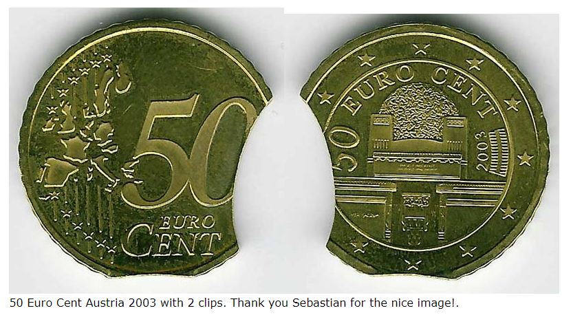 50 Euro Cent Austria 2003 with 2 clips. Thank you Sebastian for the nice image!.