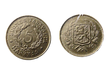 finland 1949 5 markkaa suomen tasavalta mint error