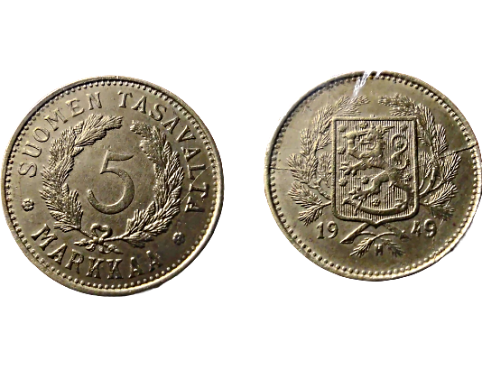 finland 1949 5 markkaa suomen tasavalta mint error