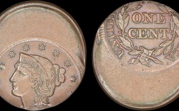 MINT ERROR AMERIKAN CENT (1843-1857) Mature Head Large Cent -- Struck 30% Mint Errror MS 64